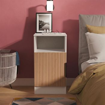 Java Fluted Effect Natural and White 1 Door Bedside Cabinet