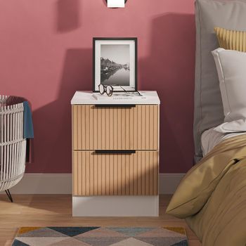 Java Fluted Effect Natural and White 2 Drawer Bedside Cabinet