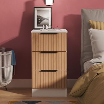 Java Fluted Effect Natural and White 3 Drawer Bedside Cabinet