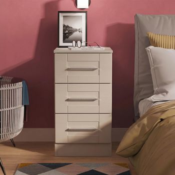 York Cashmere 3 Drawer Bedside Cabinet