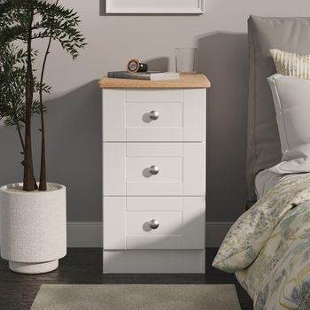 Sussex White and Oak 3 Drawer Bedside Cabinet