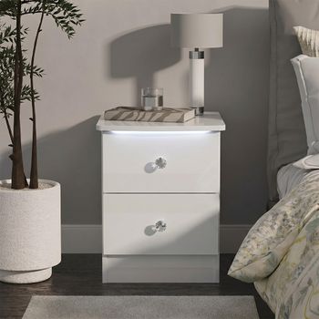 Lumiere White Gloss 2 Drawer Bedside Cabinet