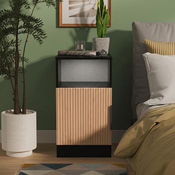 Java Fluted Effect Natural and Black 1 Door Bedside Cabinet