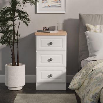 Norfolk White and Oak 3 Drawer Bedside Cabinet
