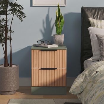 Java Fluted Effect Natural and Reed Green 2 Drawer Bedside Cabinet