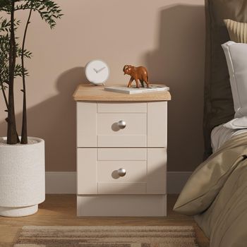 Sussex Cashmere and Oak 2 Drawer Bedside Cabinet