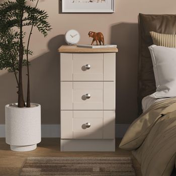 Sussex Cashmere and Oak 3 Drawer Bedside Cabinet
