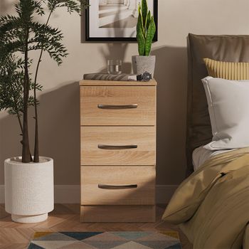 Avon Oak 3 Drawer Bedside Cabinet