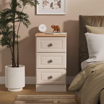 Norfolk Cashmere and Oak 3 Drawer Bedside Cabinet