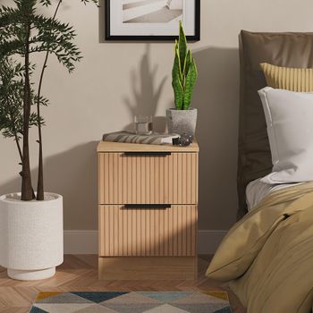 Java Fluted Effect Natural and Nebraska 2 Drawer Bedside Cabinet