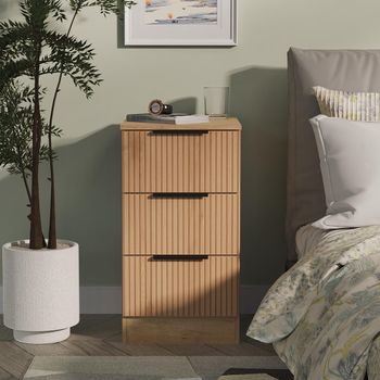 Java Fluted Effect Natural and Nebraska 3 Drawer Bedside Cabinet