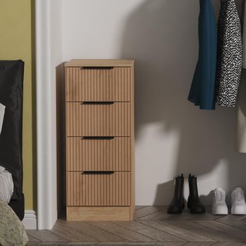 Java Fluted Effect Natural and Nebraska 4 Drawer Bedside Cabinet