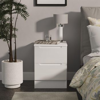Milan White Gloss 2 Drawer Bedside Cabinet