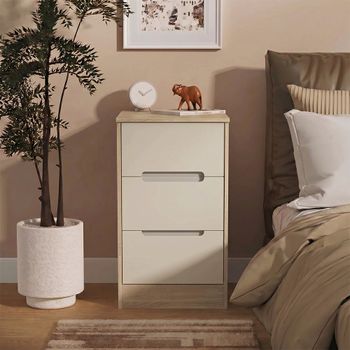 Monaco Cashmere Matt and Oak 3 Drawer Bedside Cabinet