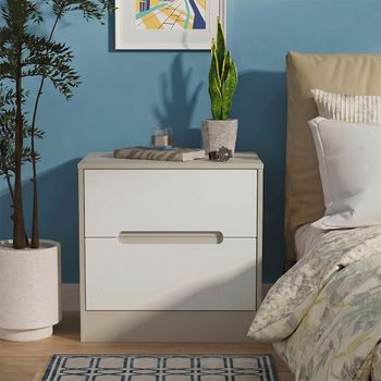 Monaco White Gloss and Cashmere 2 Drawer Wide Bedside Cabinet