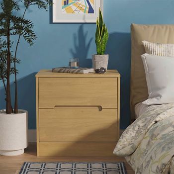 Monaco Modern Oak 2 Drawer Wide Bedside Cabinet
