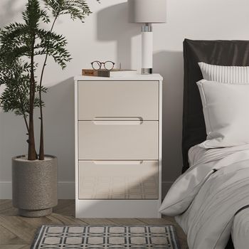 Monaco Cashmere Gloss and White 3 Drawer Bedside Cabinet