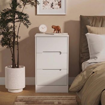 Monaco White 3 Drawer Bedside Cabinet