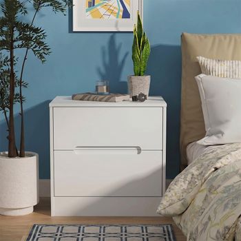 Monaco White 2 Drawer Wide Bedside Cabinet