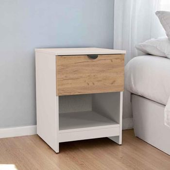 Bora Gold Craft Oak and Kashmir Matt 1 Drawer Open Shelf Bedside Cabinet