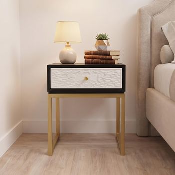 Dumas Black and White 1 Drawer Square Bedside Table
