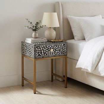 Fusion Black Bone Inlay 1 Drawer Bedside Table