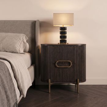 Luxor Brushed Brass Ribbed 1 Door Curved Bedside Cabinet