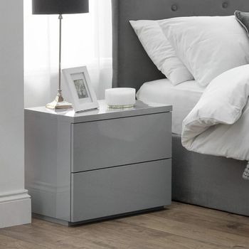 Monaco Grey High Gloss 2 Drawer Bedside Cabinet