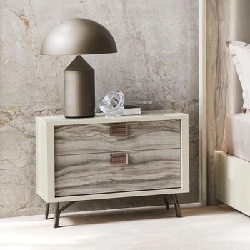 Jupiter Italian Eco Stone and High Gloss Pearl Line 2 Drawer Bedside Cabinet