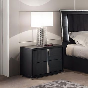 Etna Italian Black Pine Eco Veneer 2 Drawer Left Bedside Cabinet