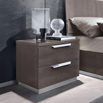 Kroma Italian Silver Birch 2 Drawer Mini Bedside Cabinet