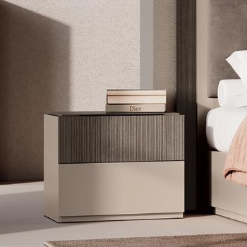 Essenza Italian Fluted Urban Velvet and Tabacco 2 Drawer Bedside Cabinet