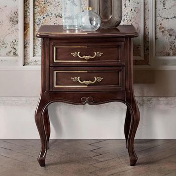 Verdi Italian Walnut 2 Drawer French Style Bedside Table