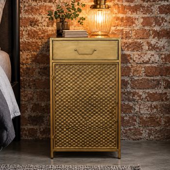 Gold Metal 1 Door 1 Drawer Bedside Cabinet
