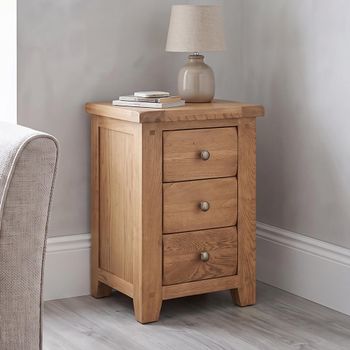 Melbourne Country Oak Bedside Cabinet - 3 Drawer - Rustic