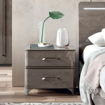 Maia Italian Silver Birch 2 Drawer Bedside Cabinet
