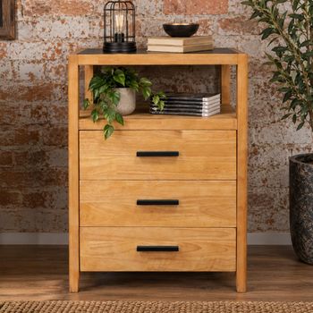 Natural Rubber Wood 3 Drawer Cabinet