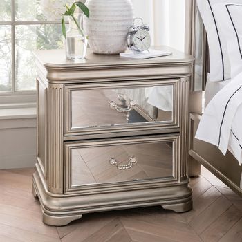 Jessica Champagne Mirrored 2 Drawer Bedside Cabinet