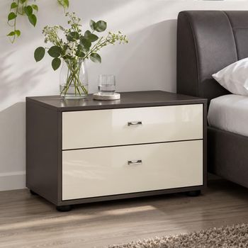 Tokio Magnolia Glass and Havana Carcase 2 Drawer Chrome Handle Bedside Cabinet