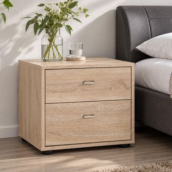 Tokio Rustic Oak 2 Drawer Chrome Handle Bedside Cabinet