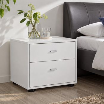 Tokio White 2 Drawer Chrome Handle Bedside Cabinet