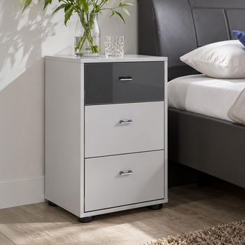 Tokio White 3 Drawer Chrome Handle Bedside Cabinet