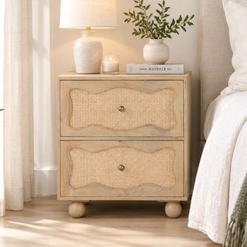 Natura Rattan and Mango Wood 2 Drawer Bedside Cabinet
