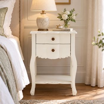 Loire White 2 Drawer Bedside Table