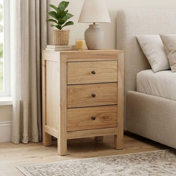 Hydra Natural Mindi Wood 3 Drawer Bedside Cabinet