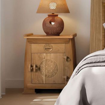 Sumbawa Natural Teak Wood 1 Door 1 Drawer Oriental Style Bedside Cabinet