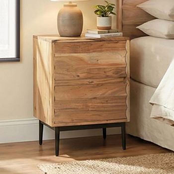 Woodland Natural Acacia Wood 2 Drawer Bedside Cabinet
