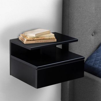 Ashlan Black Painted 1 Drawer Wall Mounted Floating Bedside Table