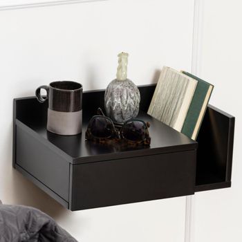 Ashlan Black Painted 1 Drawer Wall Mounted Floating Bedside Table with Shelf