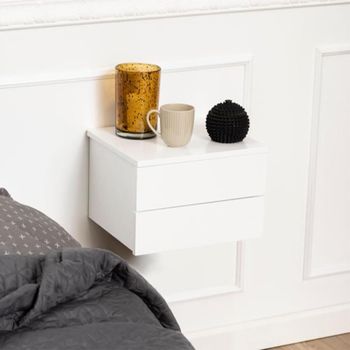 Avignon White Painted 2 Drawer Wall Mounted Floating Bedside Table